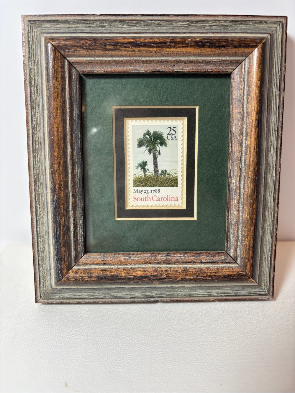 Framed South Carolina Stamp Wall Accent in Green and Brown